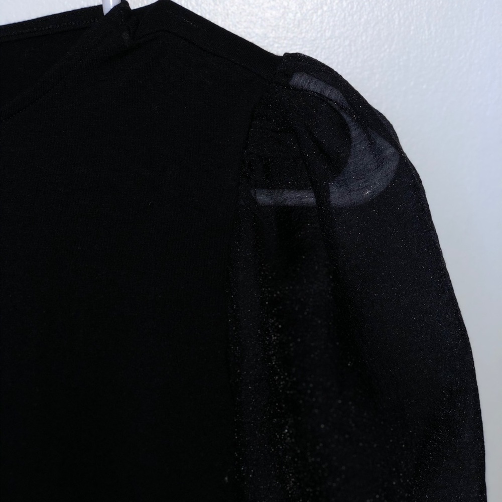 XS H&M black dress shirt with sheer puffy sleeves